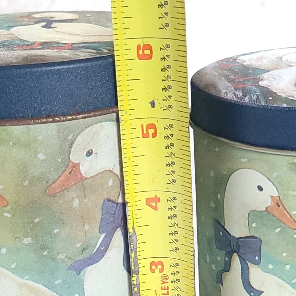 Vtg Country Geese Nesting Tin Canisters Set of 3 Blue Bows Farmhouse Decor